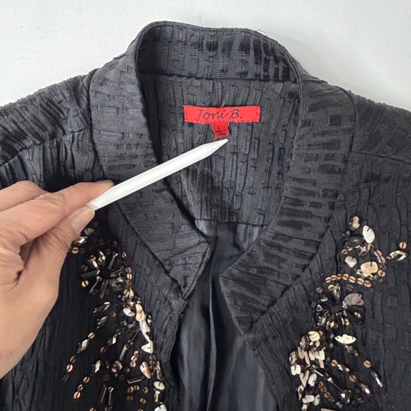 Vintage Formal Black Beaded Textured Glamoratti Blazer M Gold Embellished Luxe - Picture 2 of 7